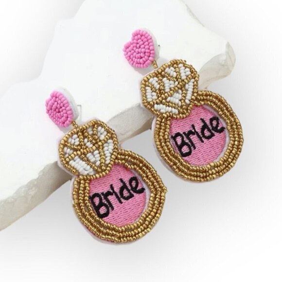 Beaded Bride Wedding Ring Earrings - Picture 1 of 3